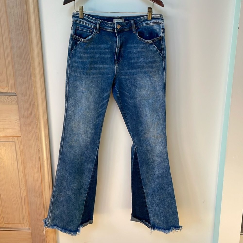 Altar'd State Contrasting Raw Hem Flare Jeans, Size 30